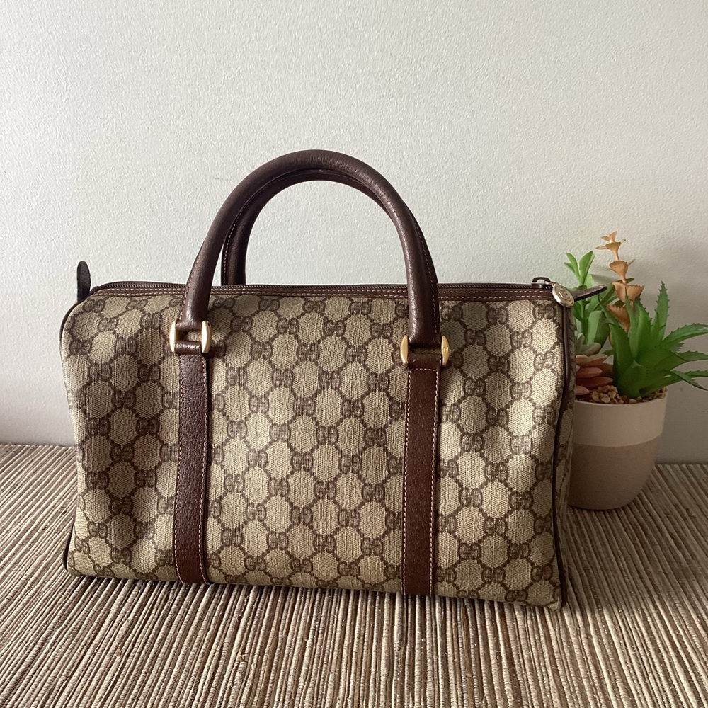 VTG GUCCI Brown GG Monogram Satchel Handbag With Dustbag! - Picture 7 of 12